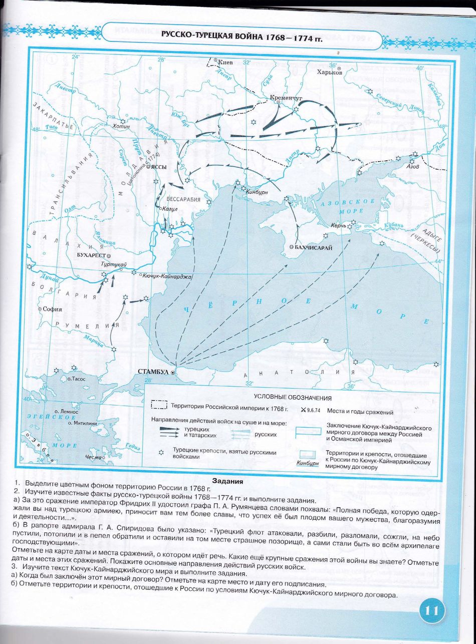 Русско турецкая война 1787 1791 контурная карта 8 класс гдз