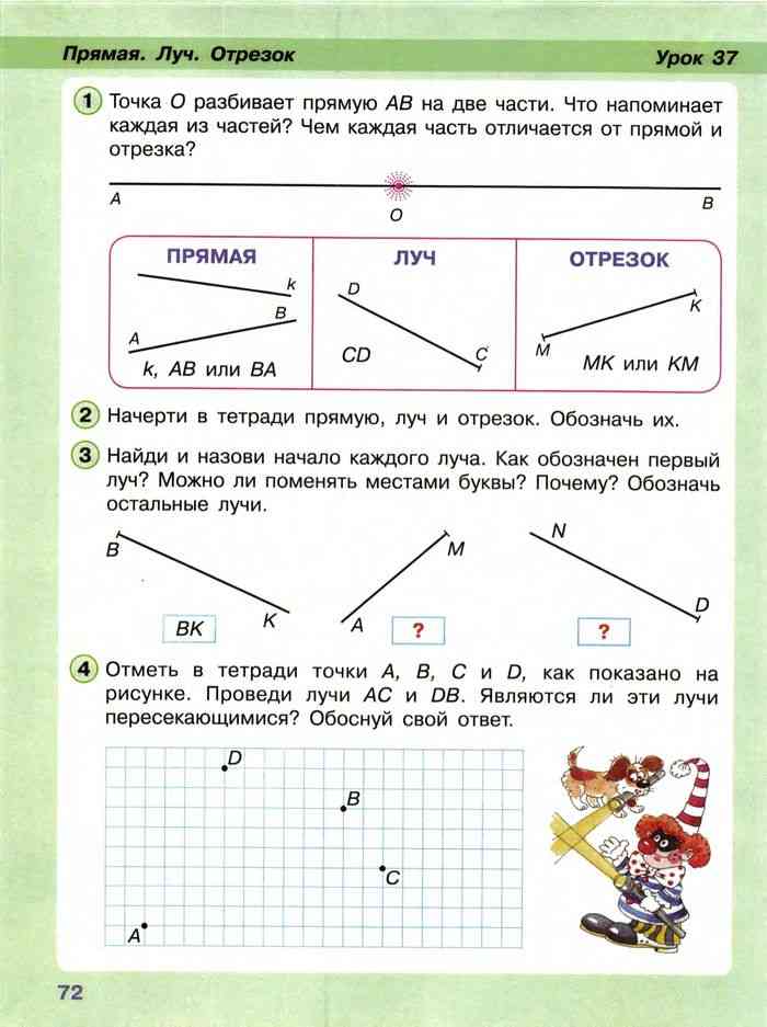 Сколько на чертеже прямых лучей и отрезков 2 класс